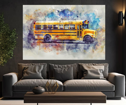 Yellow School Bus Canvas Print, School Wall Decor, Framed and Ready to Hang