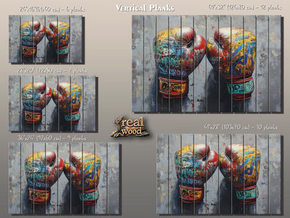Abstract Boxing Gloves Print On Natural Wood - Sports Wall Art