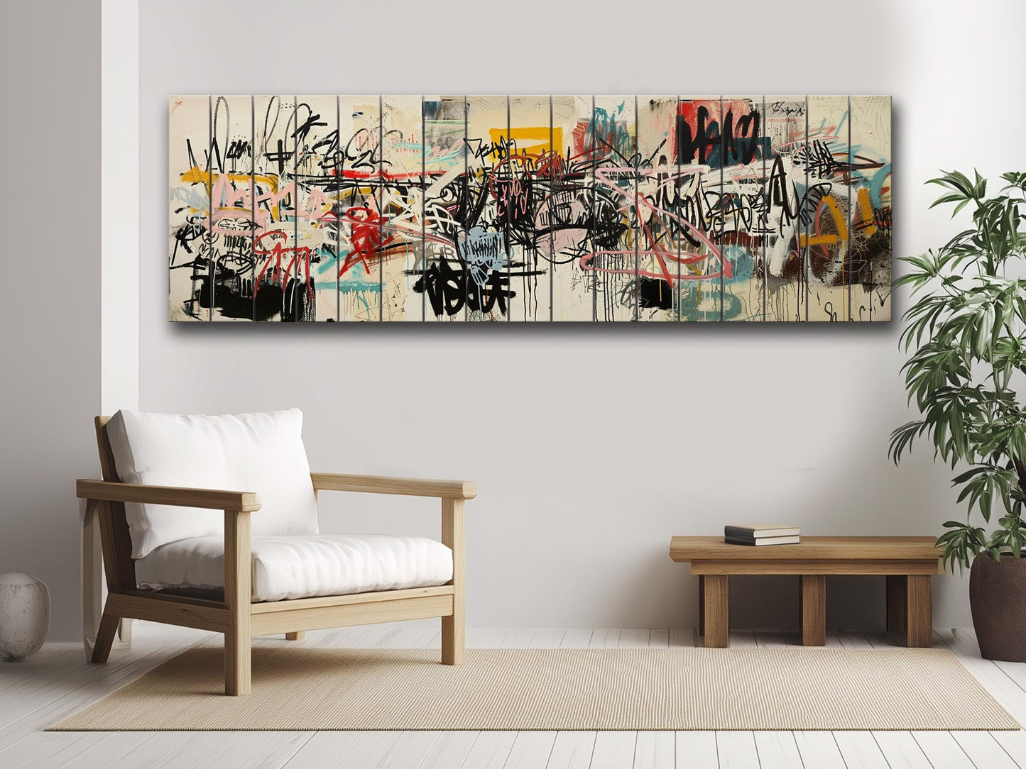Graffiti Wood Art – Abstract Urban Wall Decor on Natural Wood Print