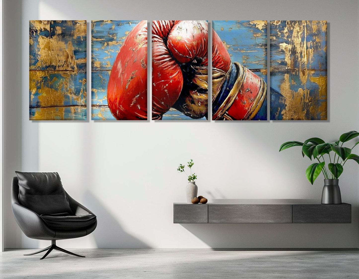 Boxing Wall Art – Retro Boxing Glove Painting on Gallery Wrapped Cotton Canvas Print