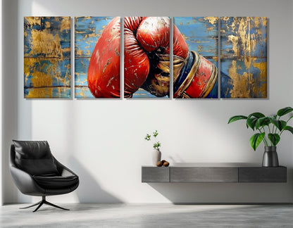 Boxing Wall Art – Retro Boxing Glove Painting on Gallery Wrapped Cotton Canvas Print