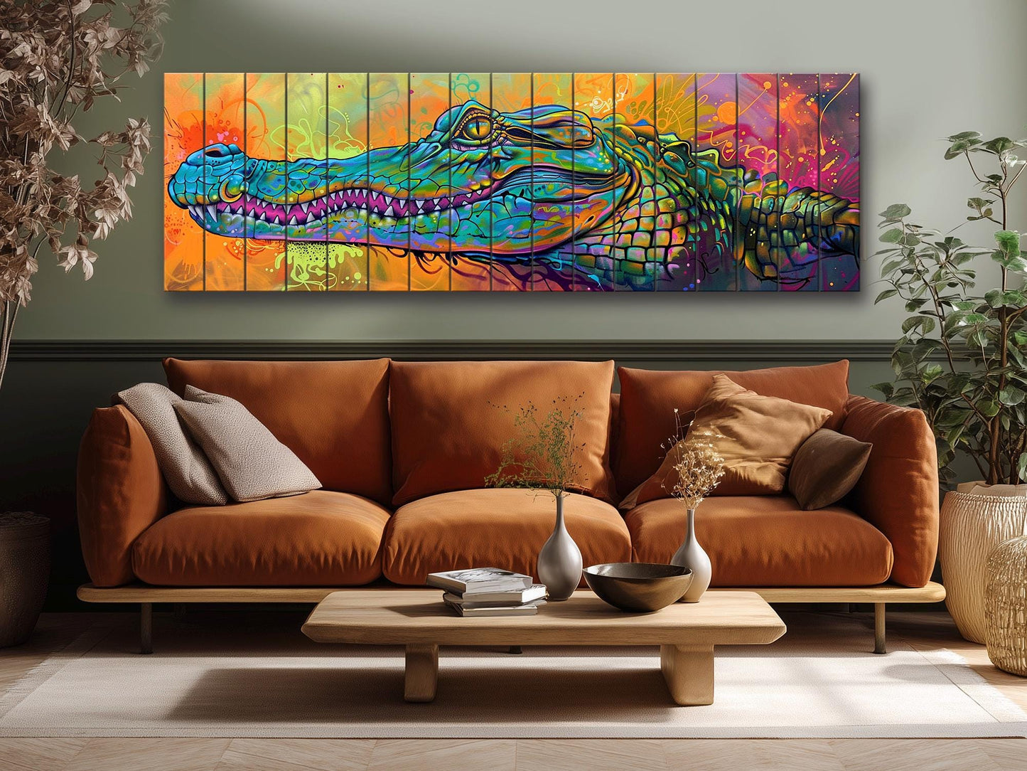 Abstract Crocodile, Alligator Graffiti Printed On Wood– Predators Wall Art