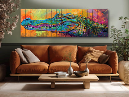 Abstract Crocodile, Alligator Graffiti Printed On Wood– Predators Wall Art