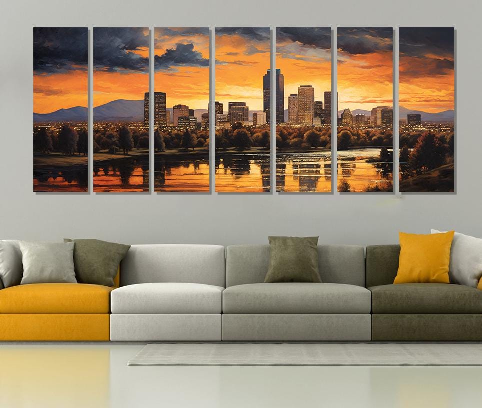 Denver Wall Art - Abstract City Painting on High Quality Canvas | Framed Gallery Wrap