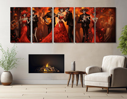 Day of the Dead Canvas – Large Skeleton Dance Print | Framed & Ready to Hang