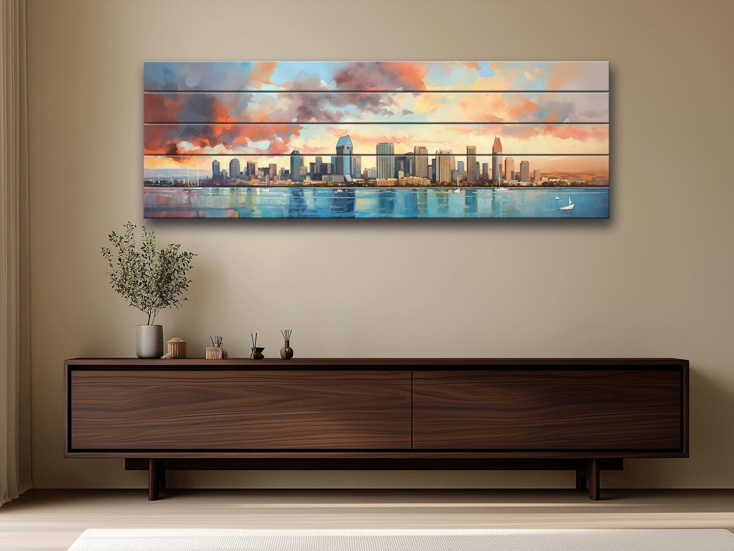 San Diego Wood Art – Rustic Wooden City Skyline Wall Decor | Abstract Wood Painting
