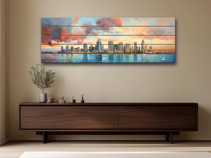 San Diego Wood Art – Rustic Wooden City Skyline Wall Decor | Abstract Wood Painting
