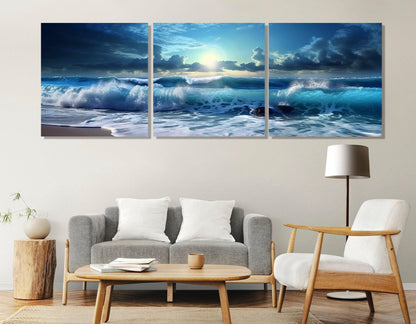Sea Canvas Art - Large Ocean Waves Canvas Print | Panoramic Wall Art, Ready to Hang