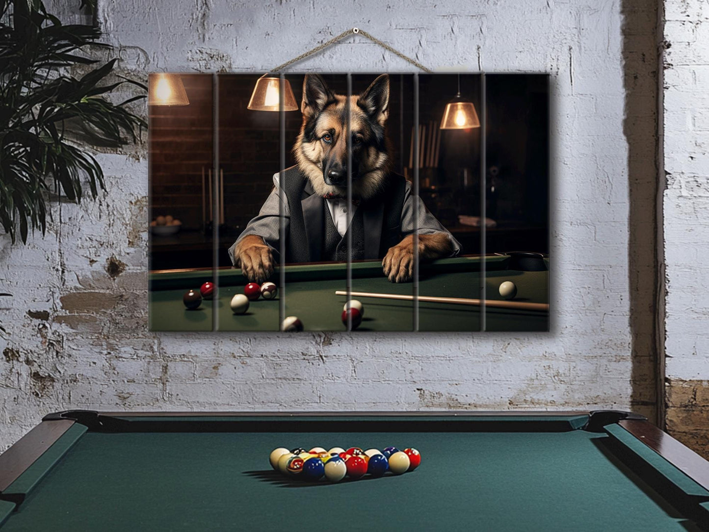 Billiards Wall Art - Rustic Wood Decor Shepherd Playing Billiards Print | Man Cave Gift