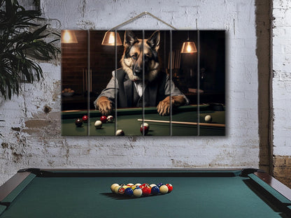Billiards Wall Art - Rustic Wood Decor Shepherd Playing Billiards Print | Man Cave Gift