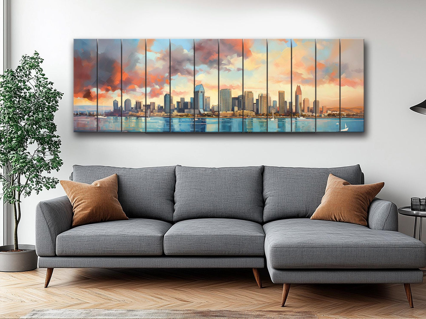 San Diego Wood Art – Rustic Wooden City Skyline Wall Decor | Abstract Wood Painting