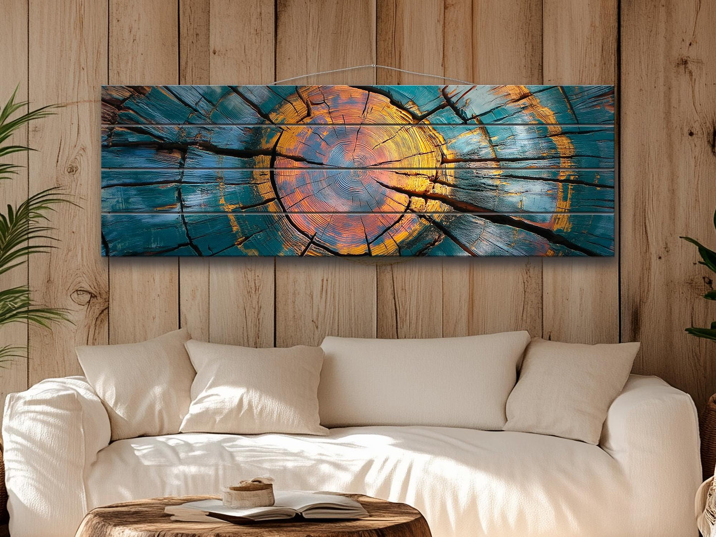 Rustic Wood Wall Art - Abstract Tree Rings Print on Natural Wood, Modern Wall Decor, Wood in Interior, Wood Texture Painting, Wooden Decor
