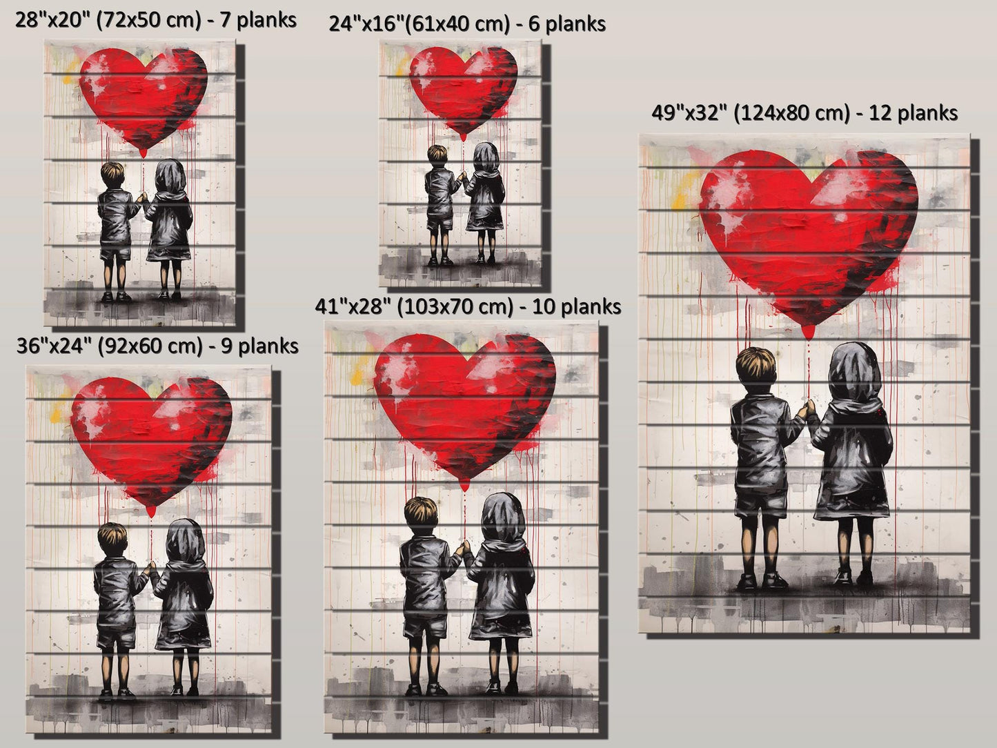 Wood Wall Art – Girl And Boy Balloon Graffiti Wood Print | Banksy Style Urban Decor