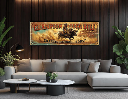 Majestic Rodeo Bull Canvas Print, American Flag, Large Western Wall Art, Framed and Ready to Hang