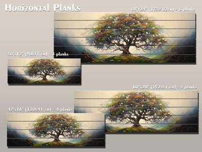 Yggdrasil Tree of Life Natural Wood Art - UV Printed Wood Plank Wall Decor