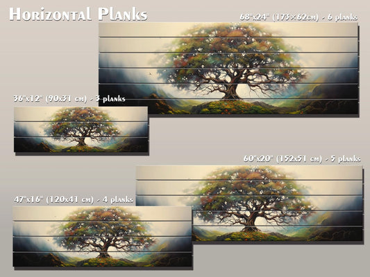 Yggdrasil Tree of Life Natural Wood Art - UV Printed Wood Plank Wall Decor