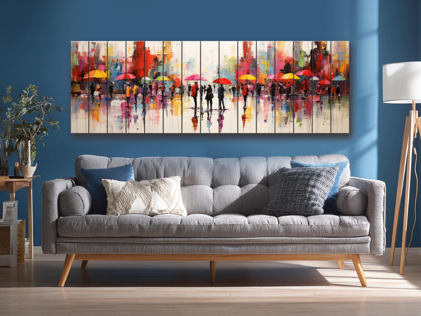 Wooden Wall Art – Abstract Rainy City Print on Natural Wood Planks | Colorful Decor