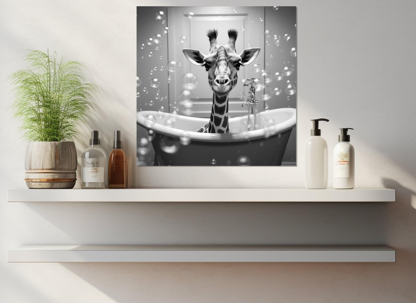 Giraffe Wall Art - Cute Animal Poster On Cotton Canvas Print | Nursery & Bathroom Decor