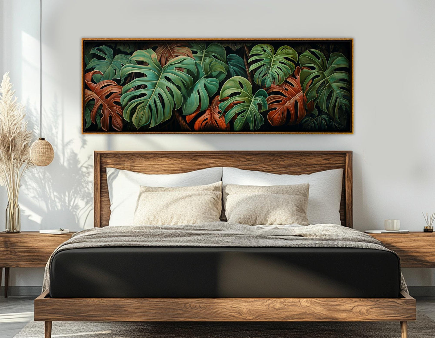 Philodendron Leaves Canvas – Framed Canvas Wall Decor with Rustic Wildflowers Print on Cotton