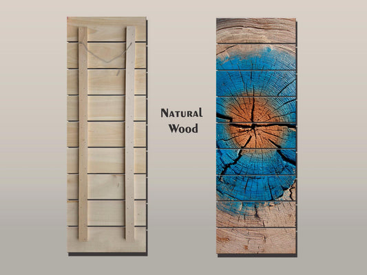Tree Trunk Wall Art – Rustic Wood Decor With Blue Brown Rings & Natural Texture