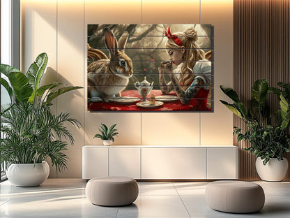 Alice in Wonderland Print – Abstract Wood Wall Art on Natural Plank Decor