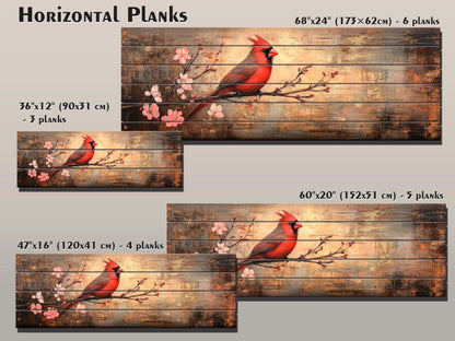 Cardinal Wood Wall Art – Rustic Red Cardinal Painting on Natural Wood Print
