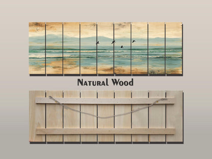 Coastal Wood Art – Pelican Wall Print on Natural Linden Wood, Rustic Beach Decoration