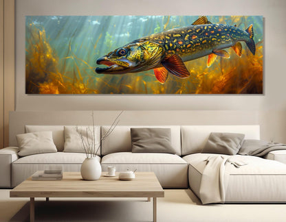 Northern Pike Canvas Print - Framed Gallery Wrapped Canvas Fishing Wall Art Decor