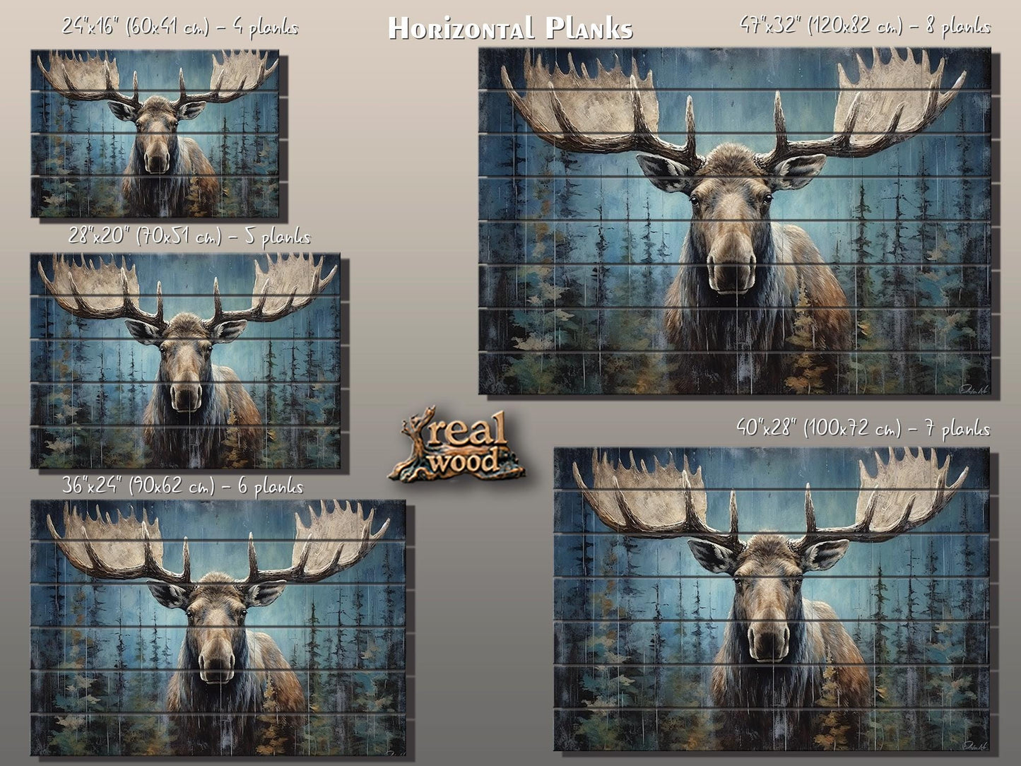 Rustic Moose Wall Art – Natural Wood Wall Decor With Wood Grain Texture