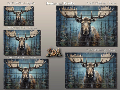 Rustic Moose Wall Art – Natural Wood Wall Decor With Wood Grain Texture