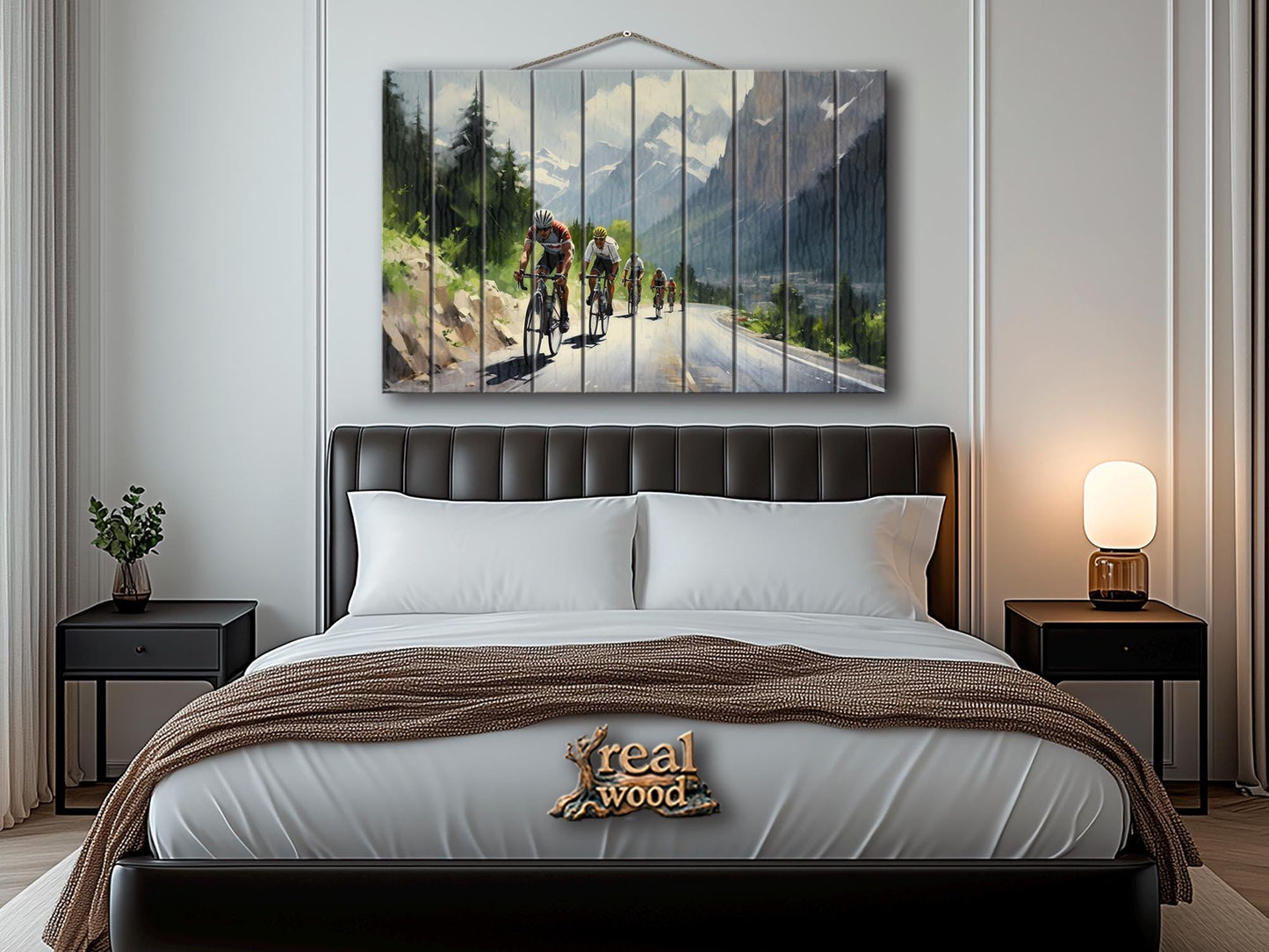 Cycling Wood Art – Abstract Velo Sport Painting on Natural Wood Wall Decor