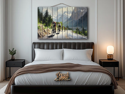 Cycling Wood Art – Abstract Velo Sport Painting on Natural Wood Wall Decor