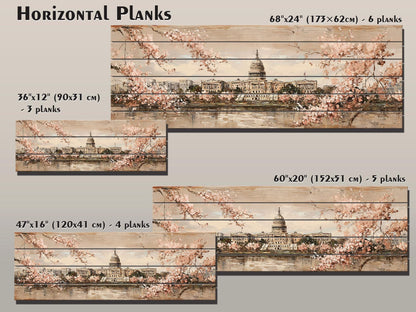 Washington DC Wood Print – Rustic Cityscape Wall Art With Capitol Cherry Blossoms