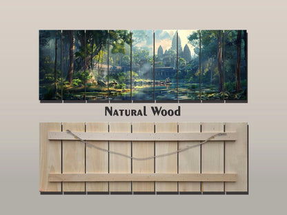Angkor Wat Wall Art – Rustic Wooden Wall Decor | Abstract Temple Wood Print