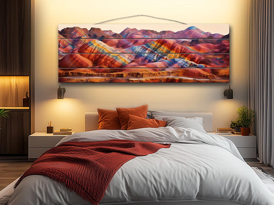 Zhangye Wood Print – Natural Wood Art | Rustic Mountain Wall Decor, Ready to Hang