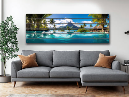 Tropical Wood Wall Art | Bora Bora Painting on UV Printed Natural Wood Plank Art