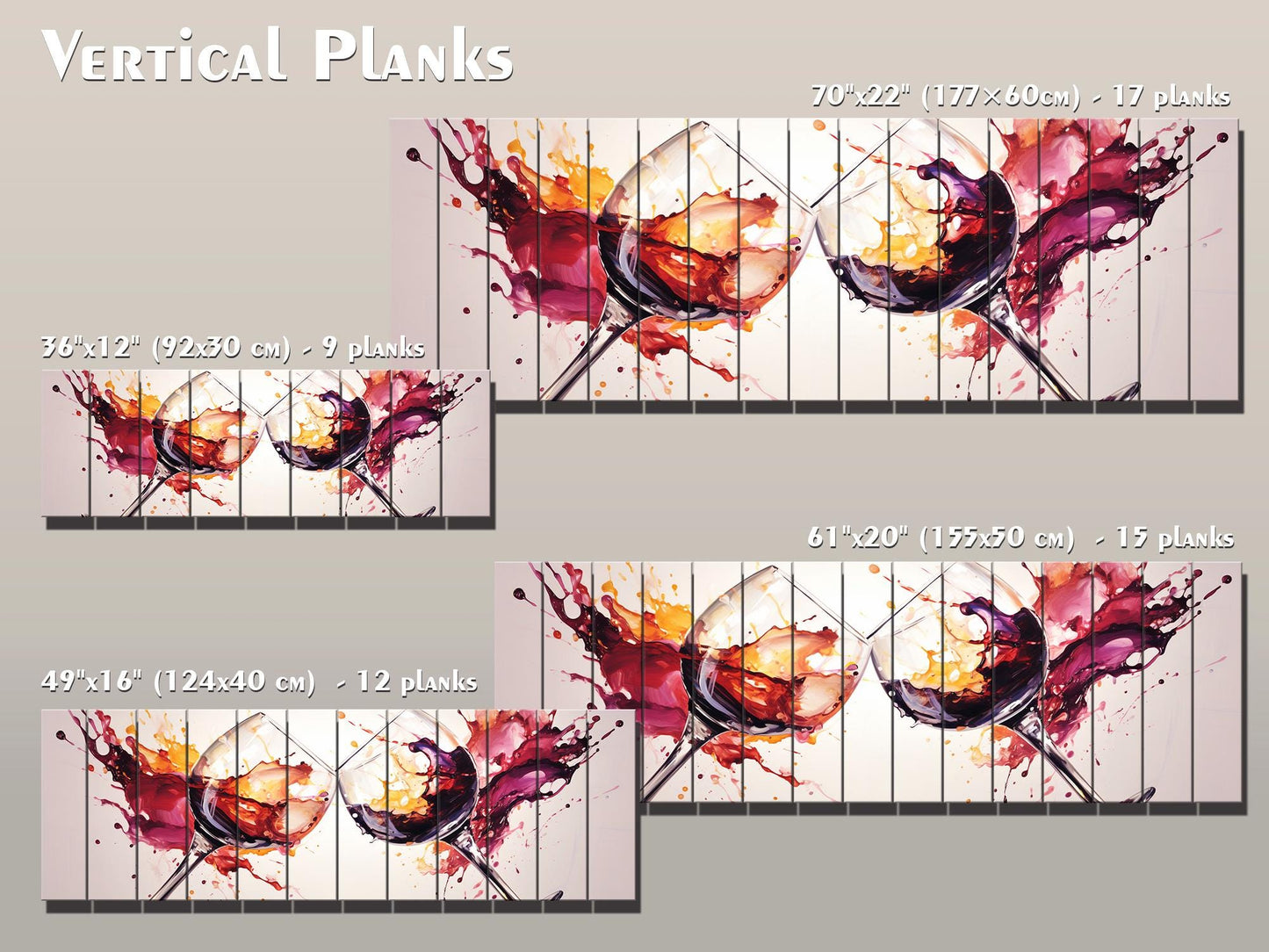 Wood Wall Art – Rustic Wine Glass Wall Decor Printed on Wood Planks, Ready to Hang