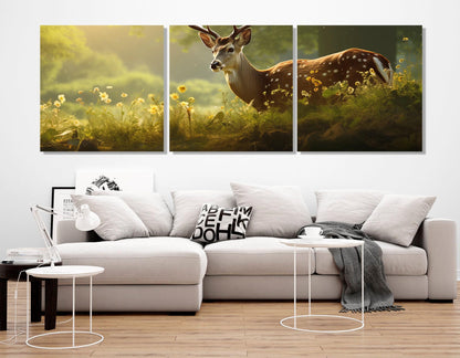 Deer Wall Art – Abstract Summer Forest Canvas Print | Framed & Ready to Hang