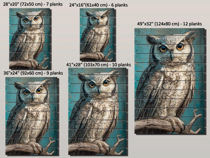 Wood Wall Art – Piercing Owl Wood Print on Linden Planks | Rustic Farmhouse Decor