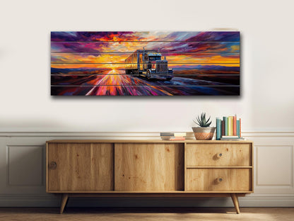 Truck on Highway Print On Natural Wood - Logistics Wall Art