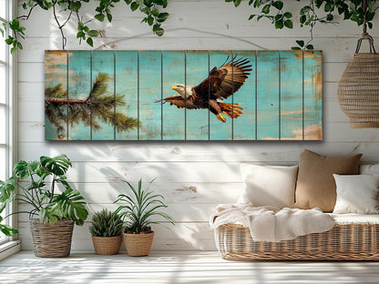 Rustic Wood Wall Art - Abstract American Bald Eagle Painting on Natural Wood Planks