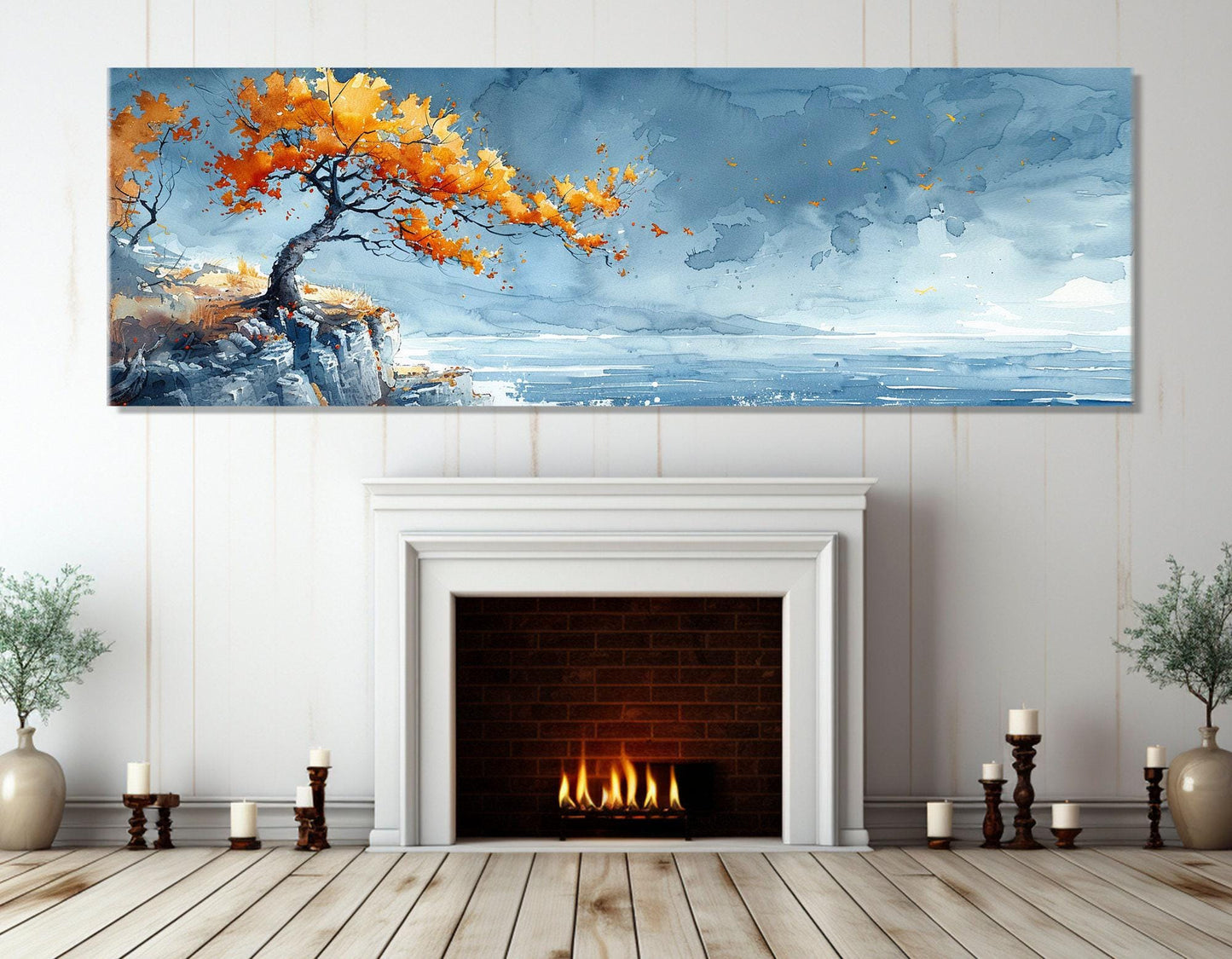 Lonely Tree Canvas Print – Panoramic Sea Canvas, Modern Bedroom Wall Art, Framed Ready to Hang