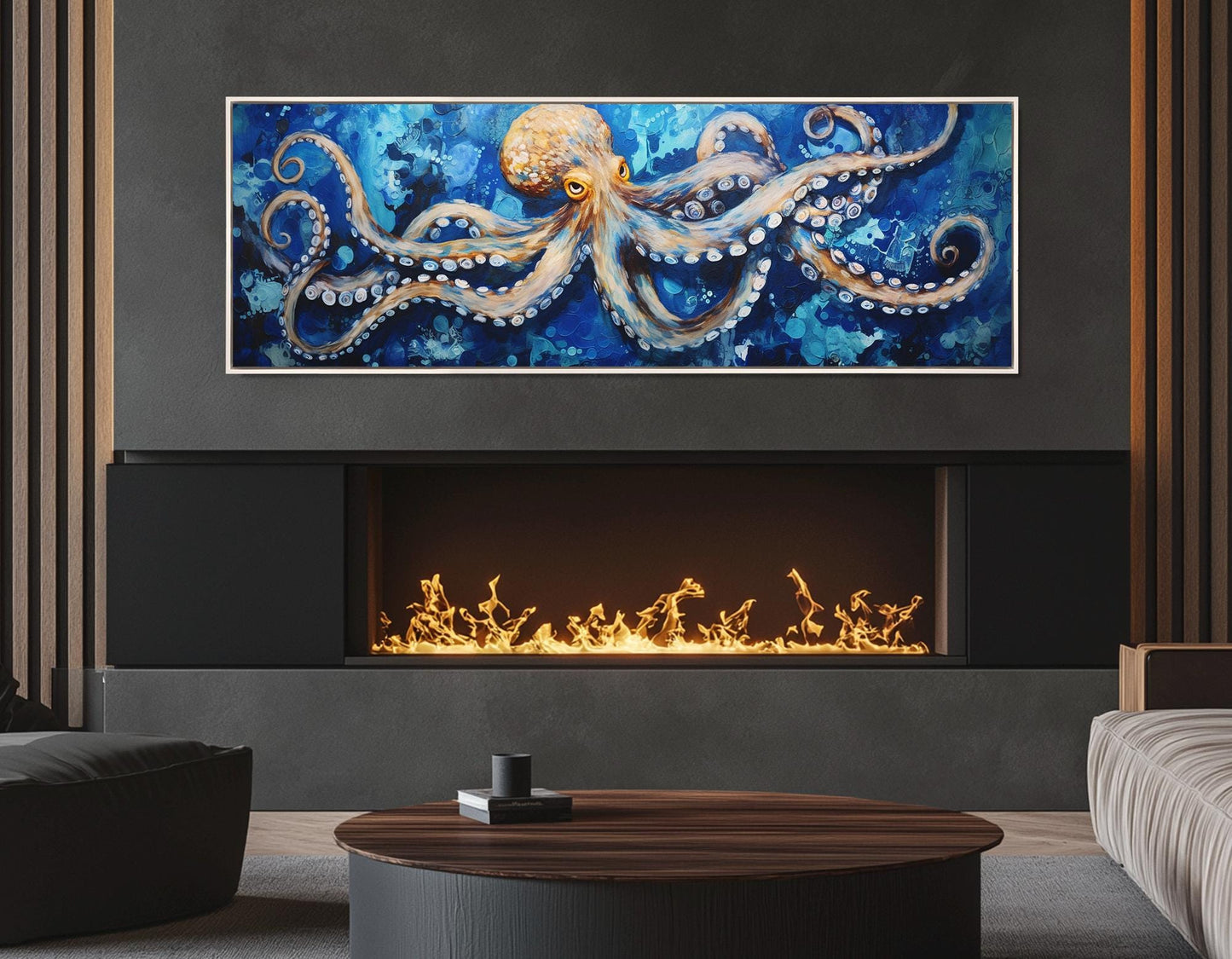 Abstract Octopus Canvas Print – Framed Cotton Canvas Sea Creatures Wall Art