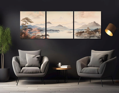 Japanese Landscape Canvas - Soft Tone Cotton Print | Framed, Ready to Hang Art