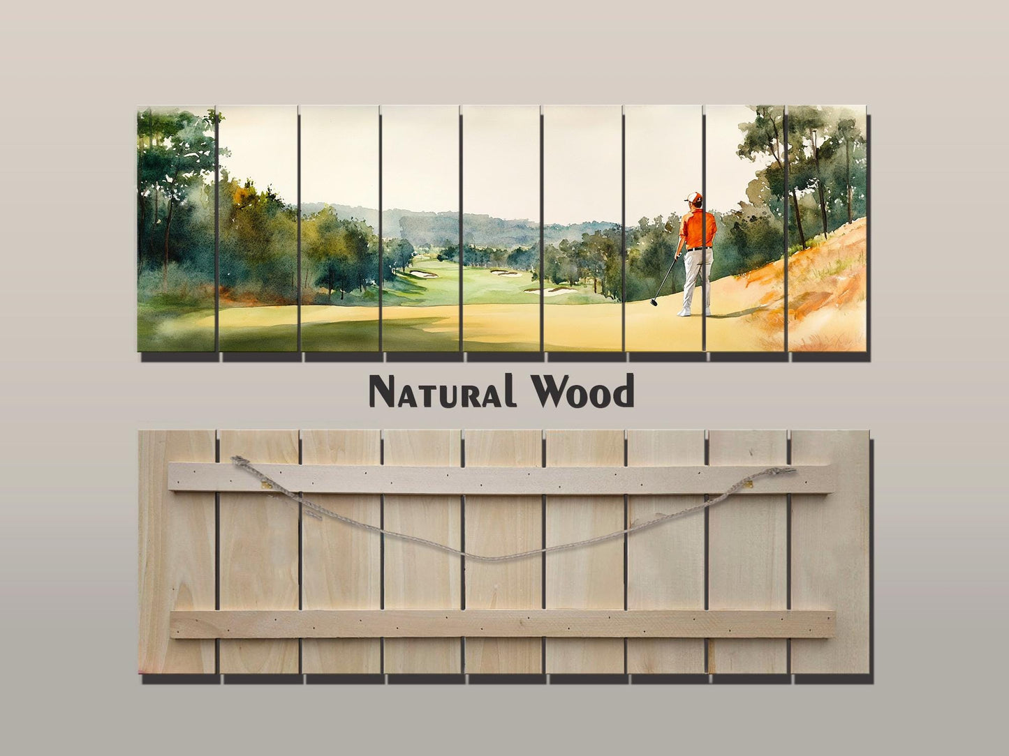 Golf Player Wall Art – Abstract Sports Painting on Natural Wood Print