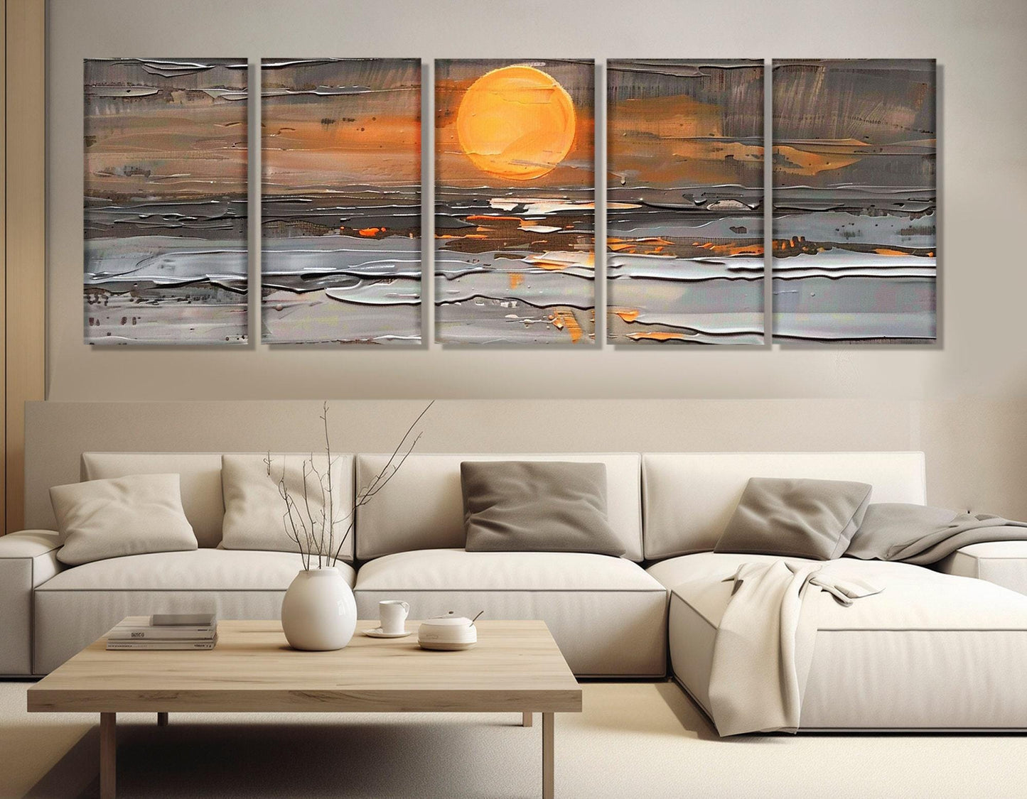 Sunset Ocean Canvas - Abstract Wall Art | Framed Canvas Print, Ready to Hang