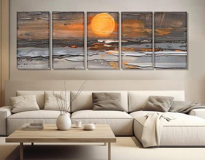 Sunset Ocean Canvas - Abstract Wall Art | Framed Canvas Print, Ready to Hang