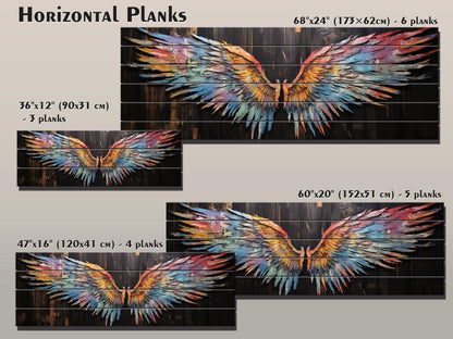 Wings Print Wood - Colorful Abstract Wings on Natural Wood | Rustic Wall Art