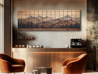 Rustic Wood Wall Art – Panoramic Mountain Art Print on Natural Wood Planks