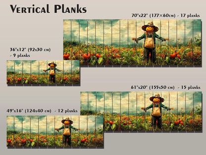 Rustic Farmhouse Wall Decor - Pumpkin Patch Print Wood Wall Art with Scarecrow